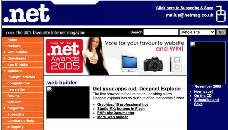Screenshot of the netmagazine site in 2005
