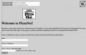 Screenshot of the PizzaNet website from when it launched in 1994