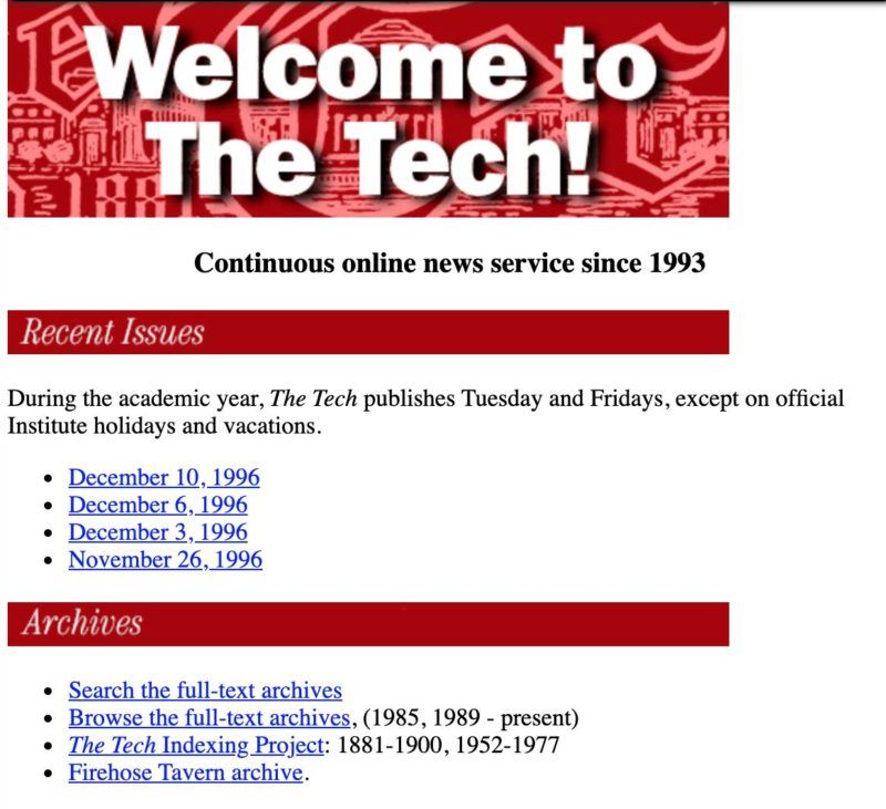 A screenshot of the Tech from 1996
