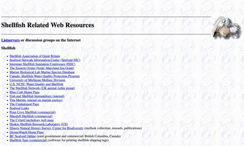 Screenshot from website in the early 90's, with a link to a webmaster at the bototm