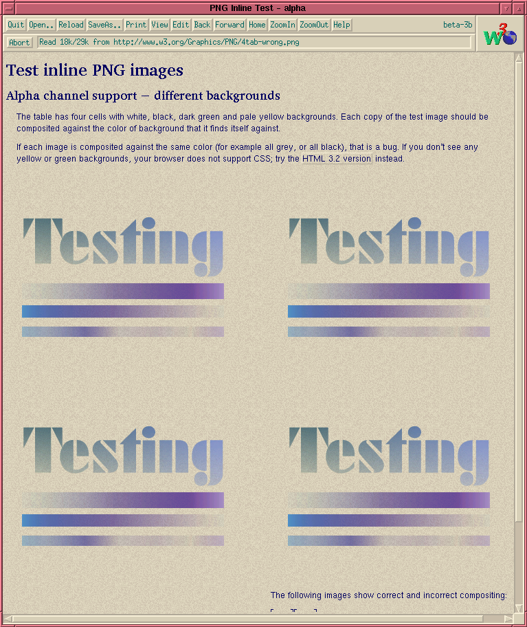 A test page from Arena, which demonstrates how HTML tables work