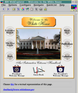 The White House homepage rendered on the IBM WebExplorer browser