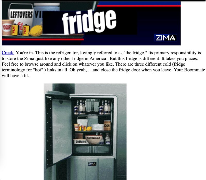 What "The Fridge" page looked like on the Zima site