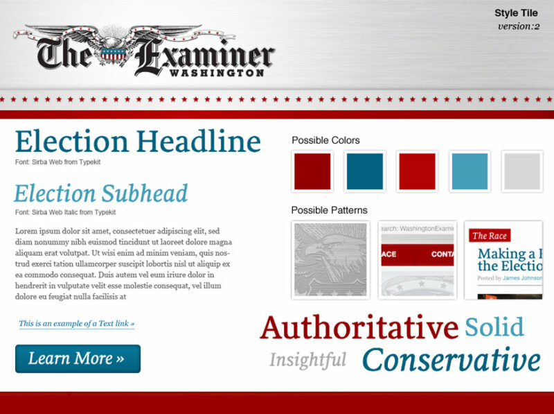 A listing of patterns arranged into a style tile for the Examiner magazine