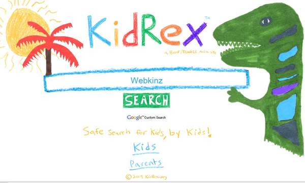 KidRex pulled filtered data from Google and used a crayon-like design and a dinosaur mascot to appeal to kids