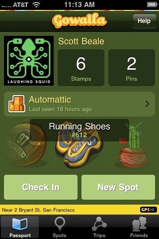 A screenshot from the "Passport" screen of Gowalla, which let users browse places they had been