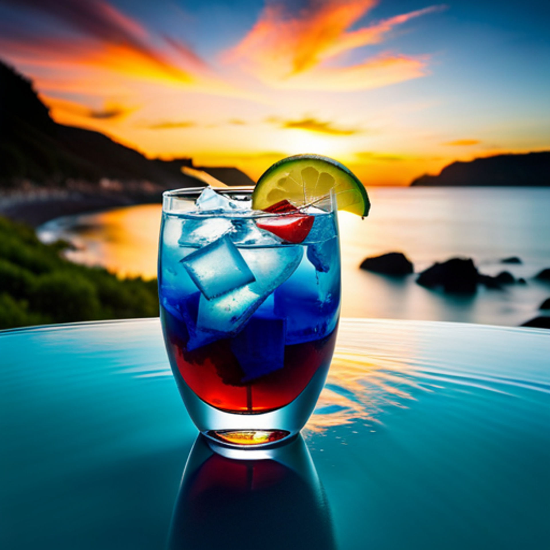 Azure Twilight, Refreshing, innovative cocktail with lime, gin, tequila ...