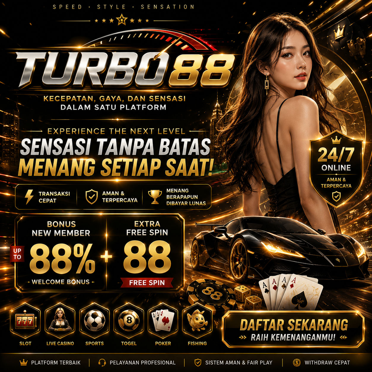 Thumbnail 1 of 3, Poster, TURBO88 | Kecepatan, Gaya, dan Sensasi dalam Satu Platform designed and sold by TURBO88.