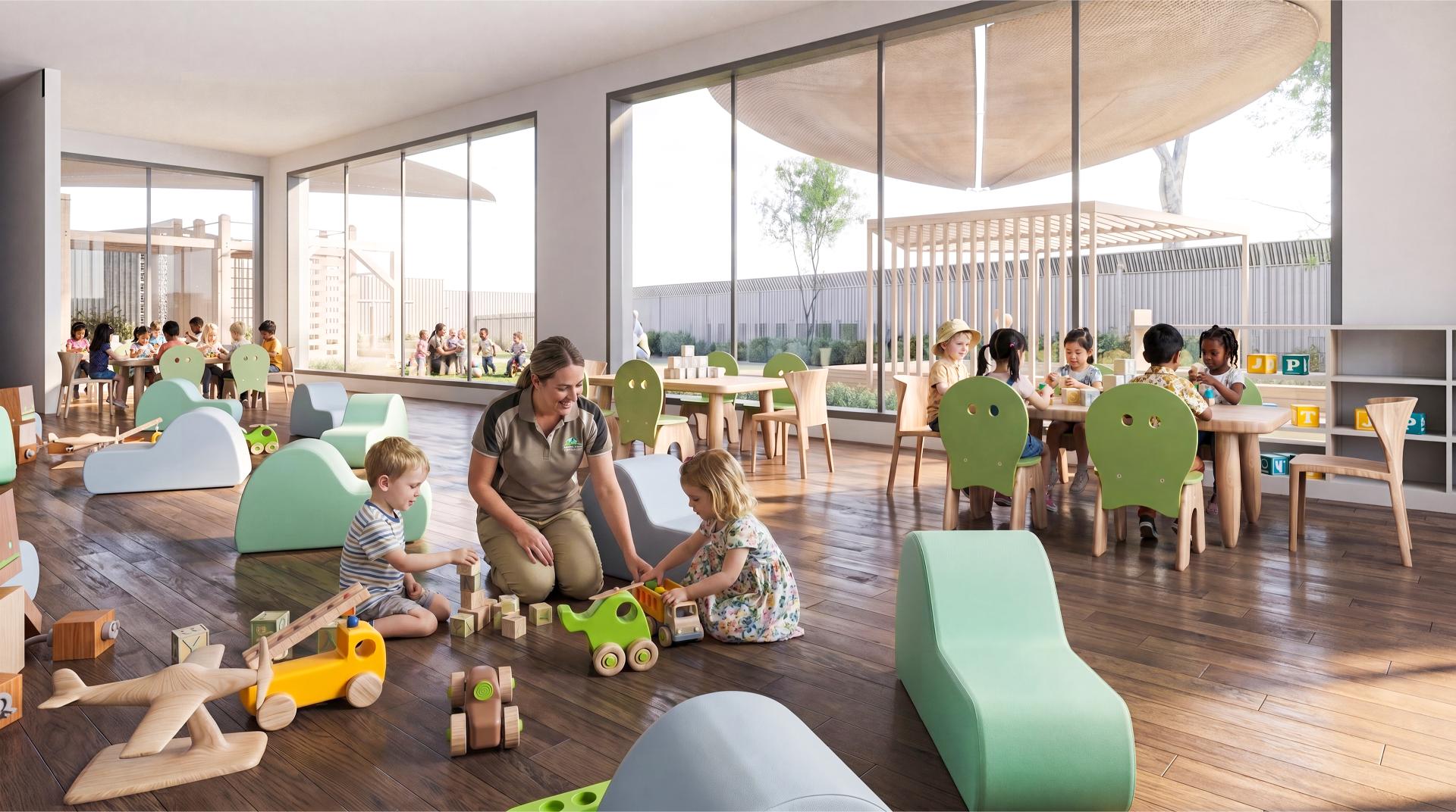 3D interior render of a themed play room at Seven Hills Early Learning Centre