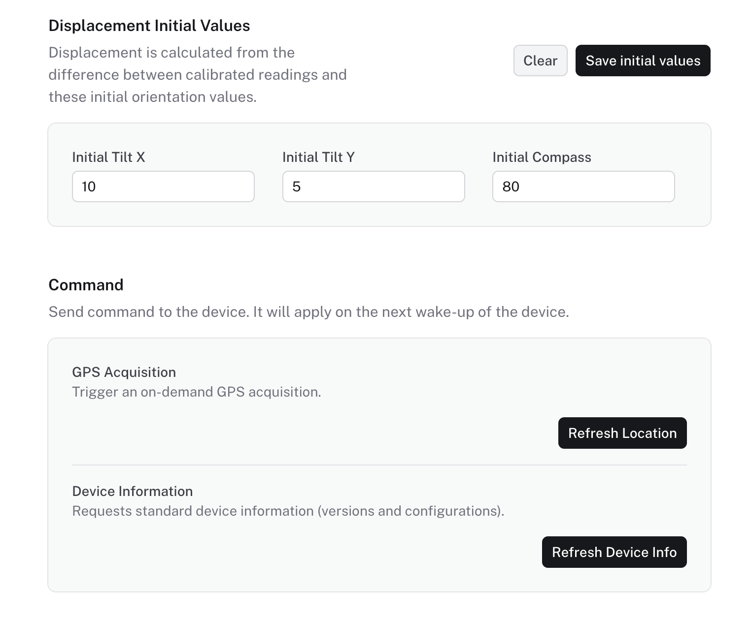 Collector dashboard Device configuration