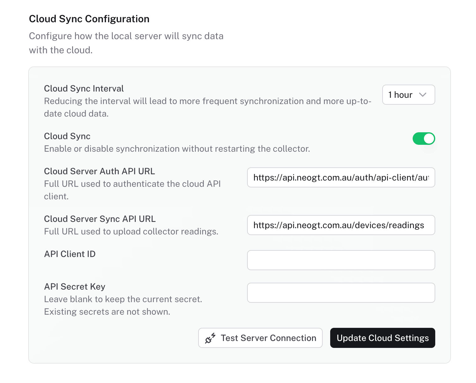 Collector dashboard general settings