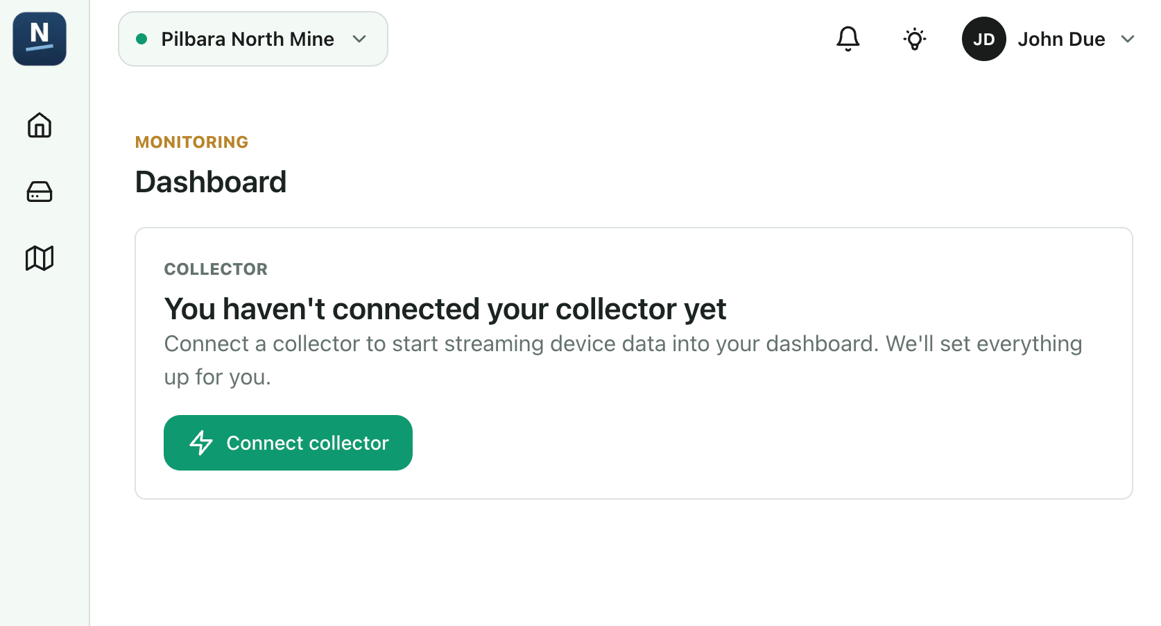 Cloud dashboard widget for connecting a collector
