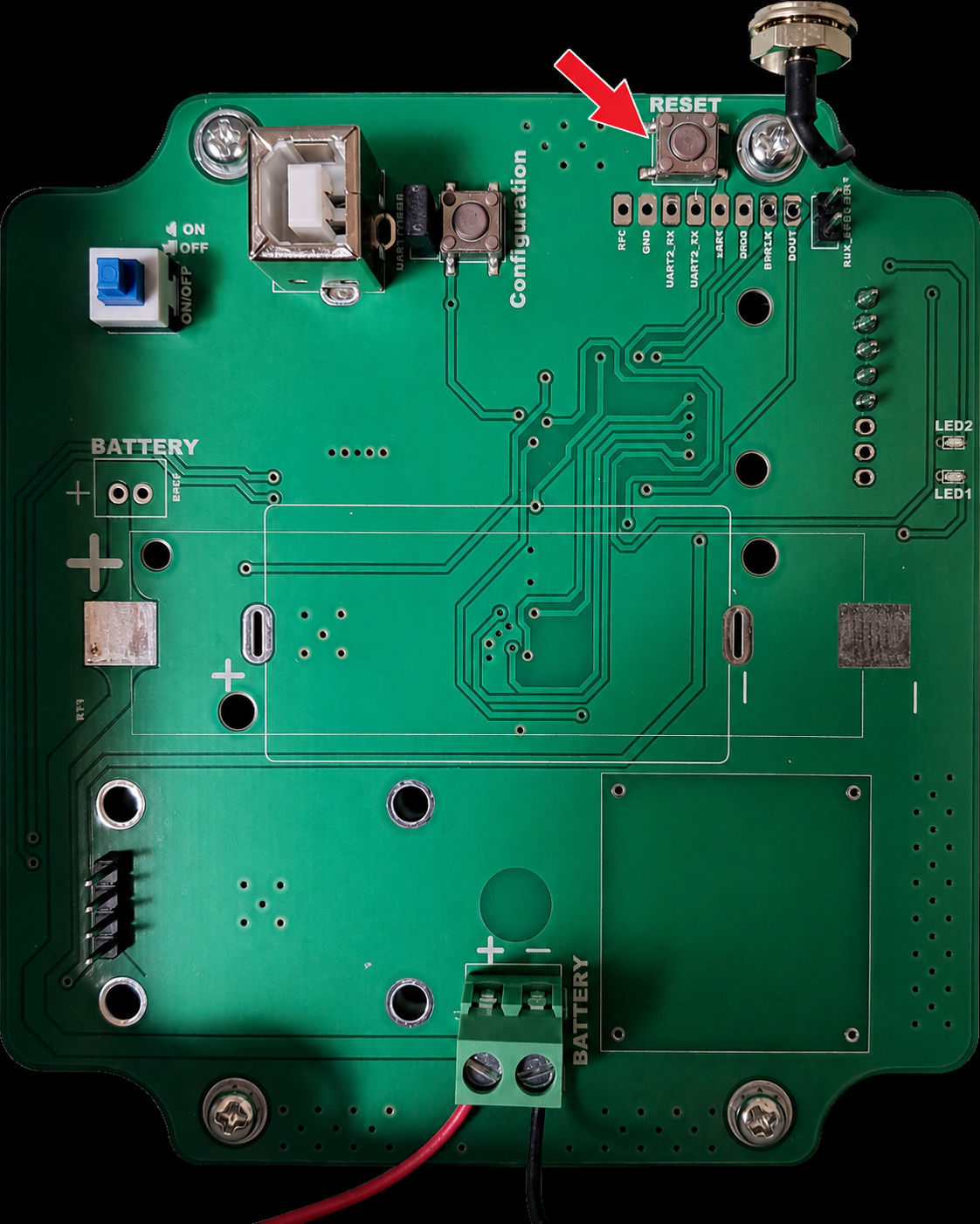Inside of the device showing the reset button