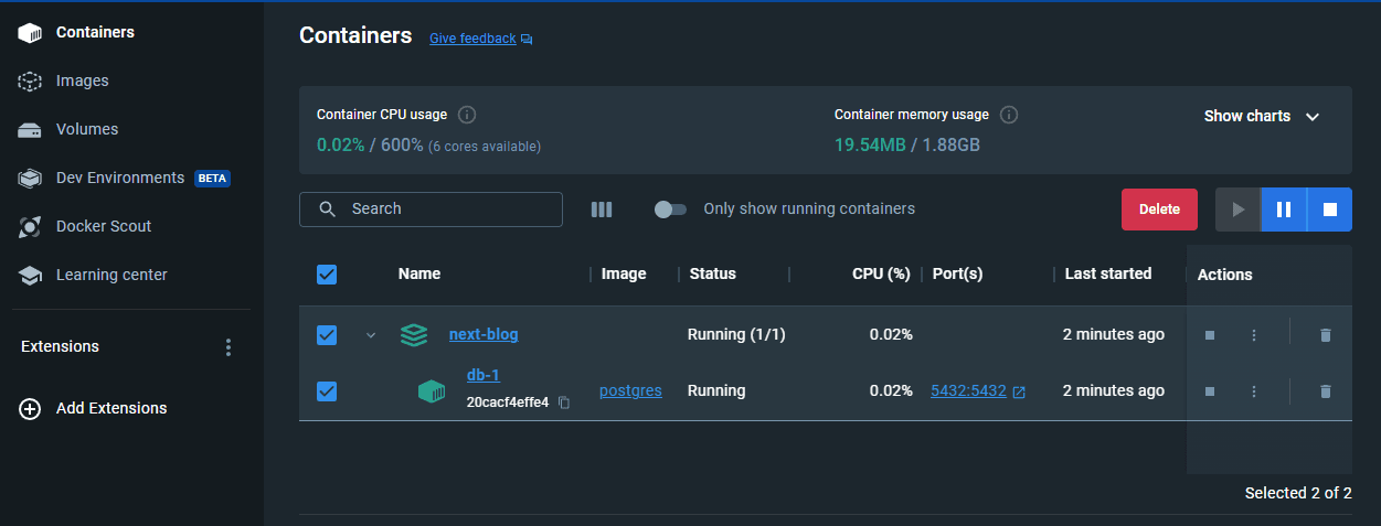 Container running in Docker Desktop