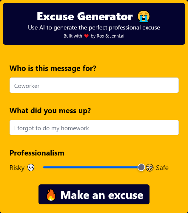 Feature image of Excuse Generator | ToolJunction