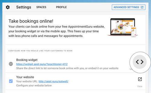 Get embed code for your booking widget