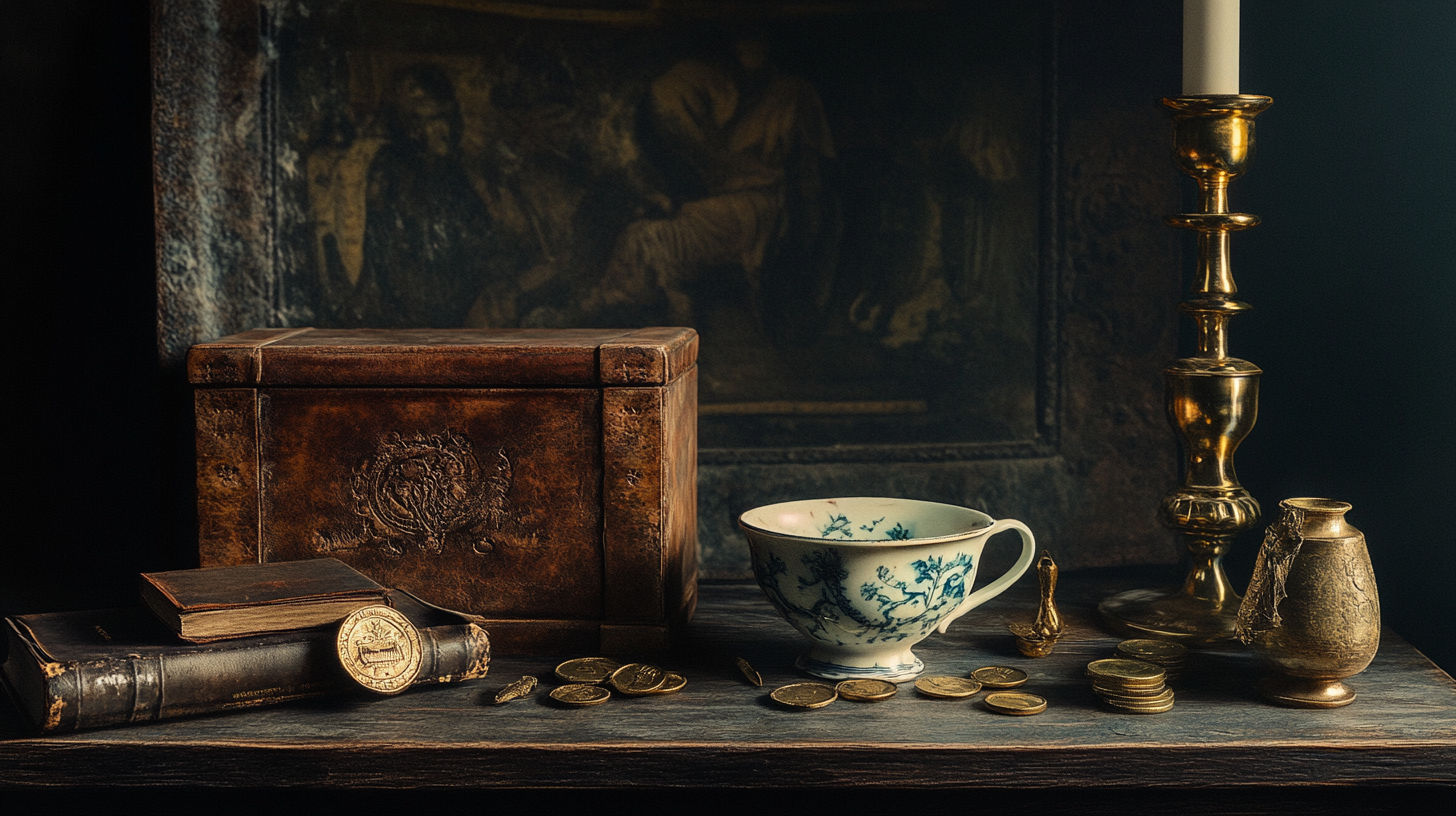 Antique appraiser using digital tools and reference materials to evaluate an item