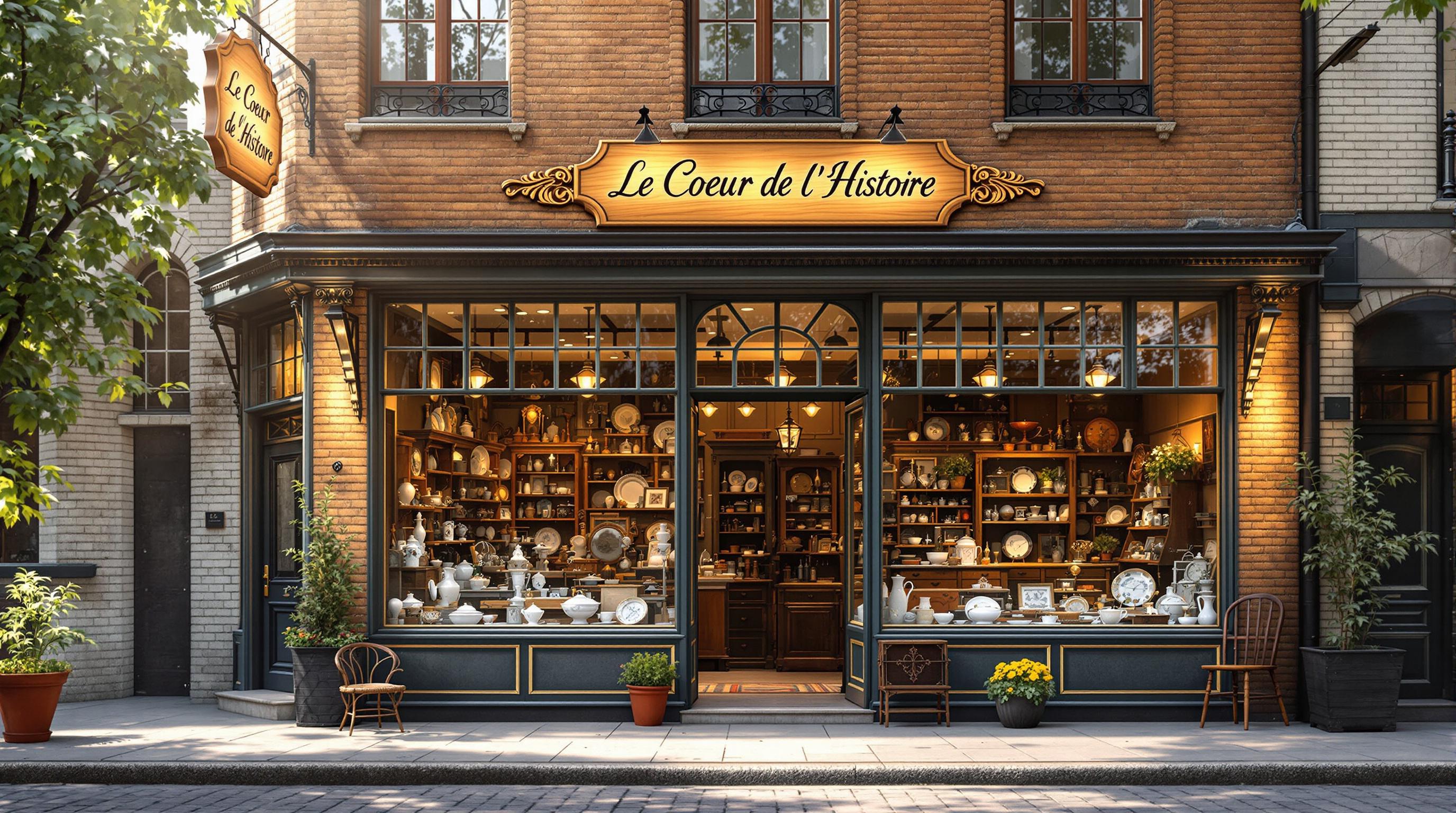 Antique dealer examining collectible items in a shop