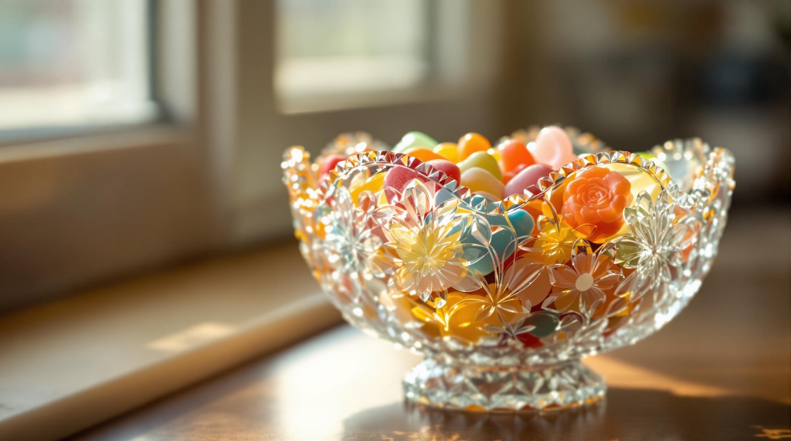 Collection of vintage and antique candy dishes showcasing different styles, materials, and designs
