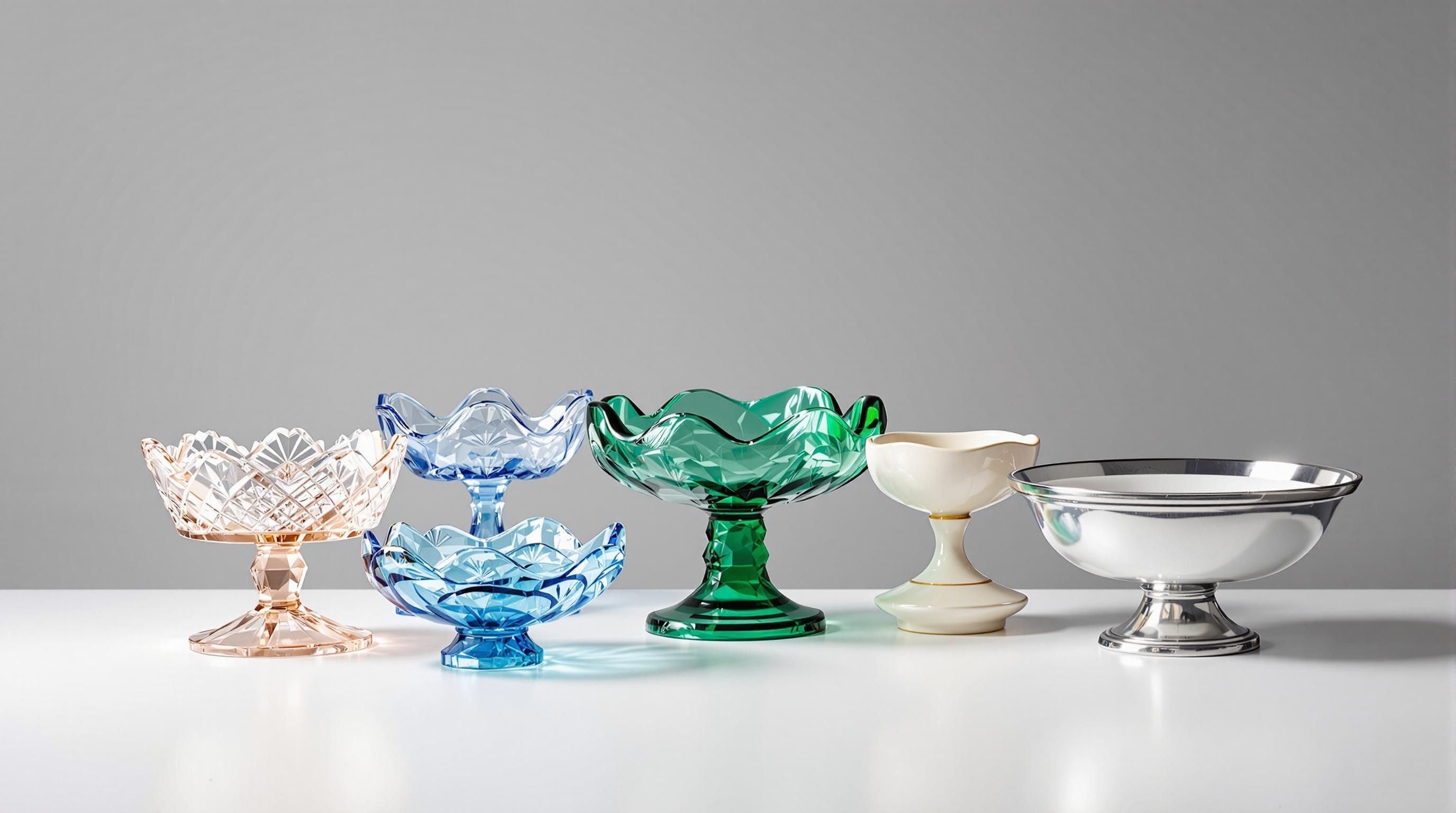 Close-up of maker’s marks and signatures on the bottom of antique candy dishes