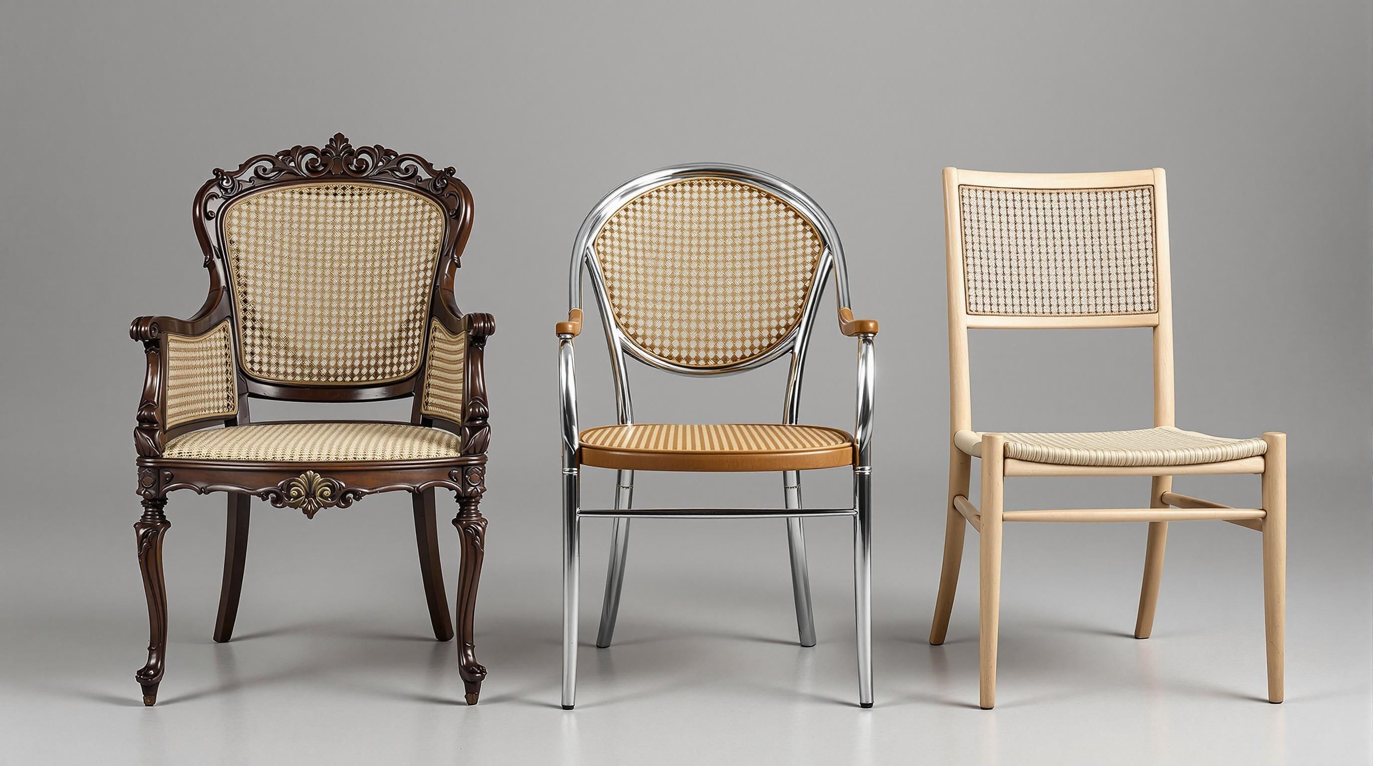 Elegant mid-century modern cane chair with sleek design and natural caning