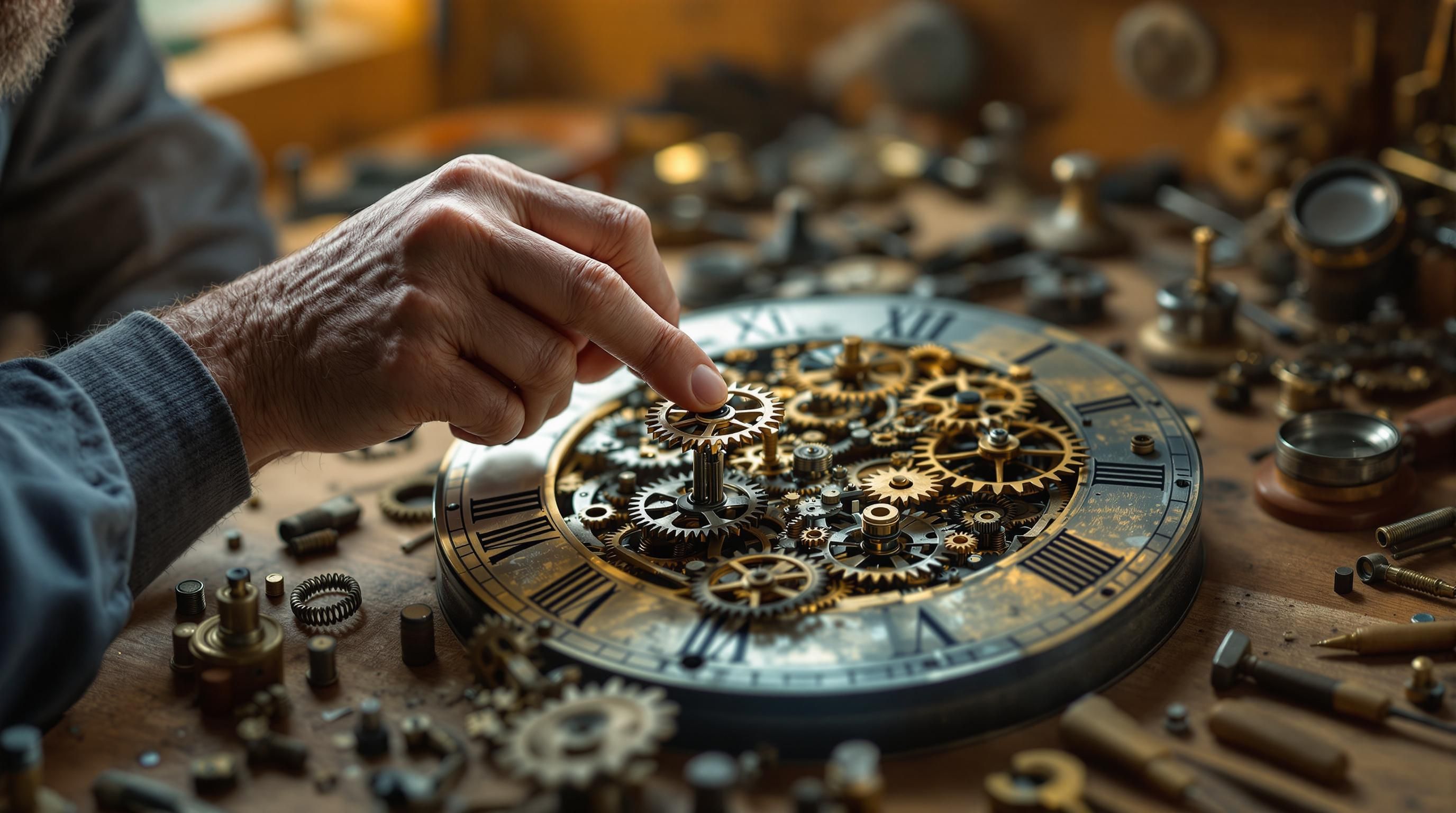 Vintage grandfather clock being professionally appraised by an antique timepiece expert