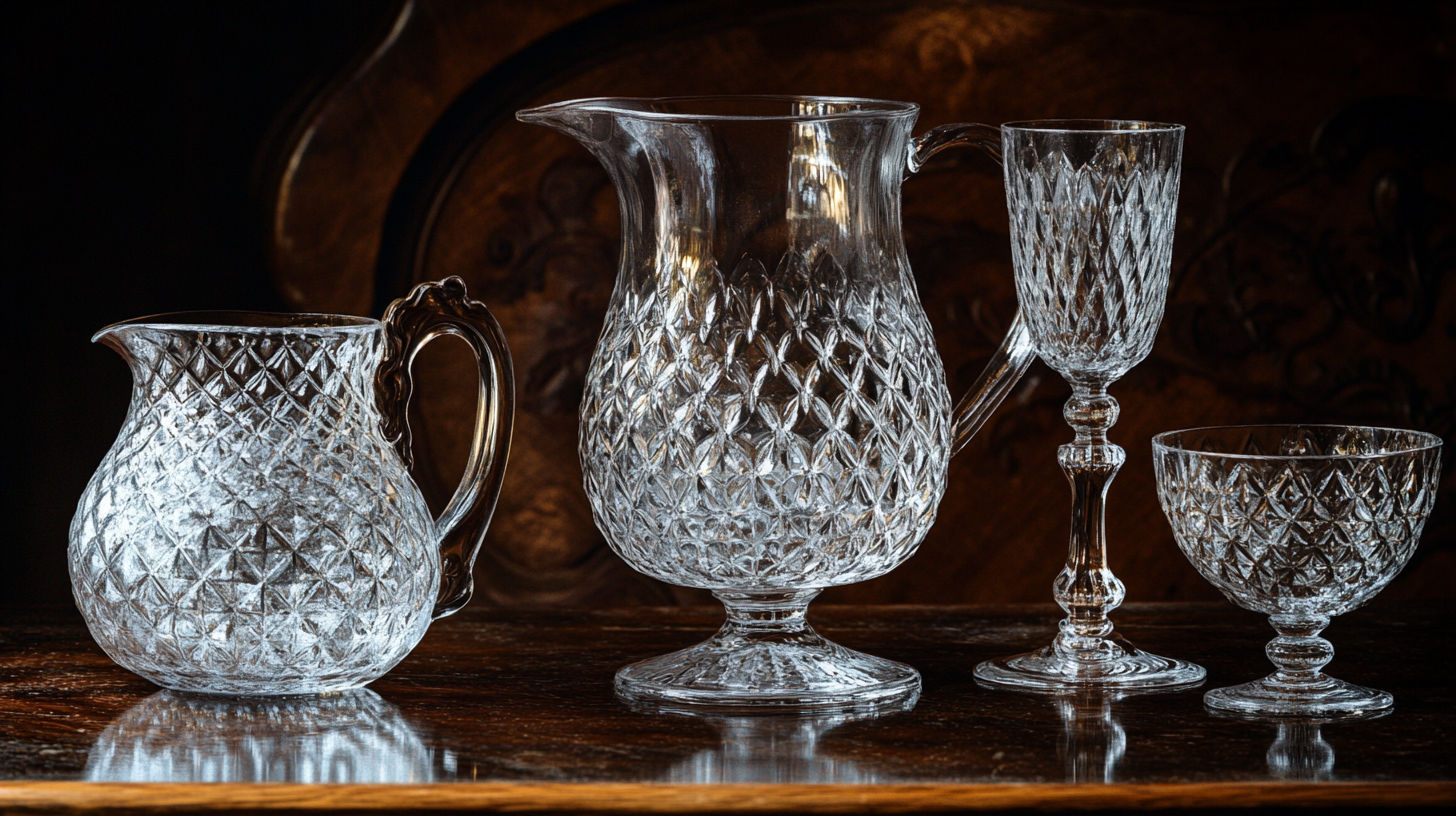Close-up of cut glass pattern showing intricate geometric details