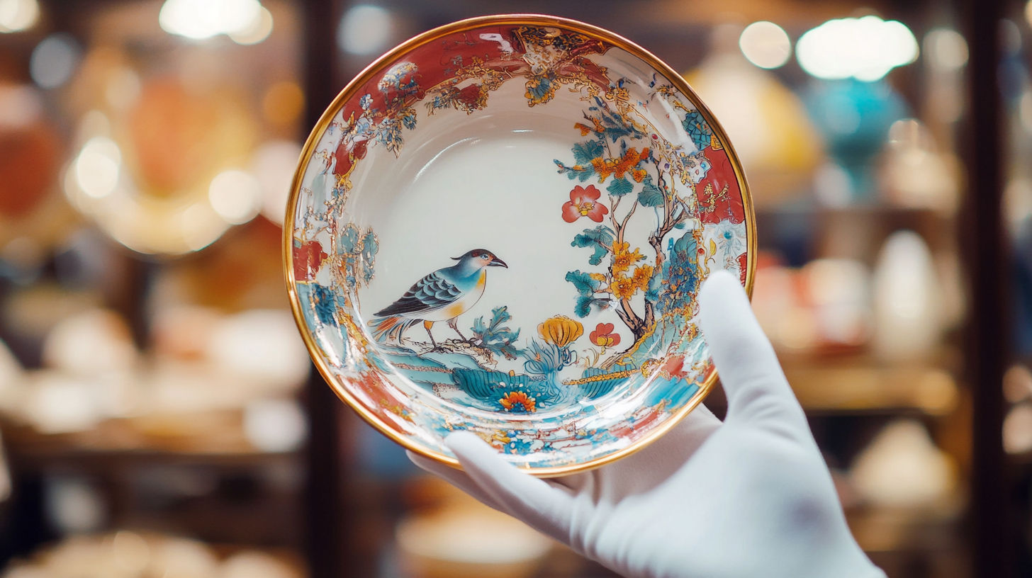 Rare antique Chinese porcelain dish with ornate blue and white decoration