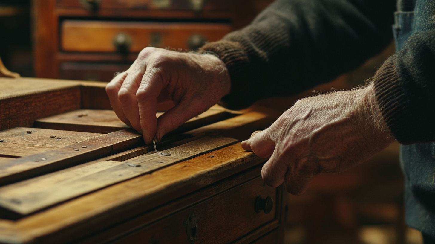 Interior of an antique appraisal office with furniture pieces being evaluated