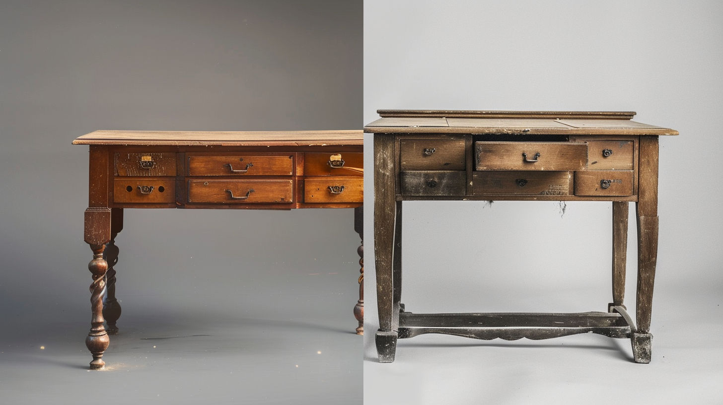 Professional appraiser examining an antique furniture piece with specialized tools