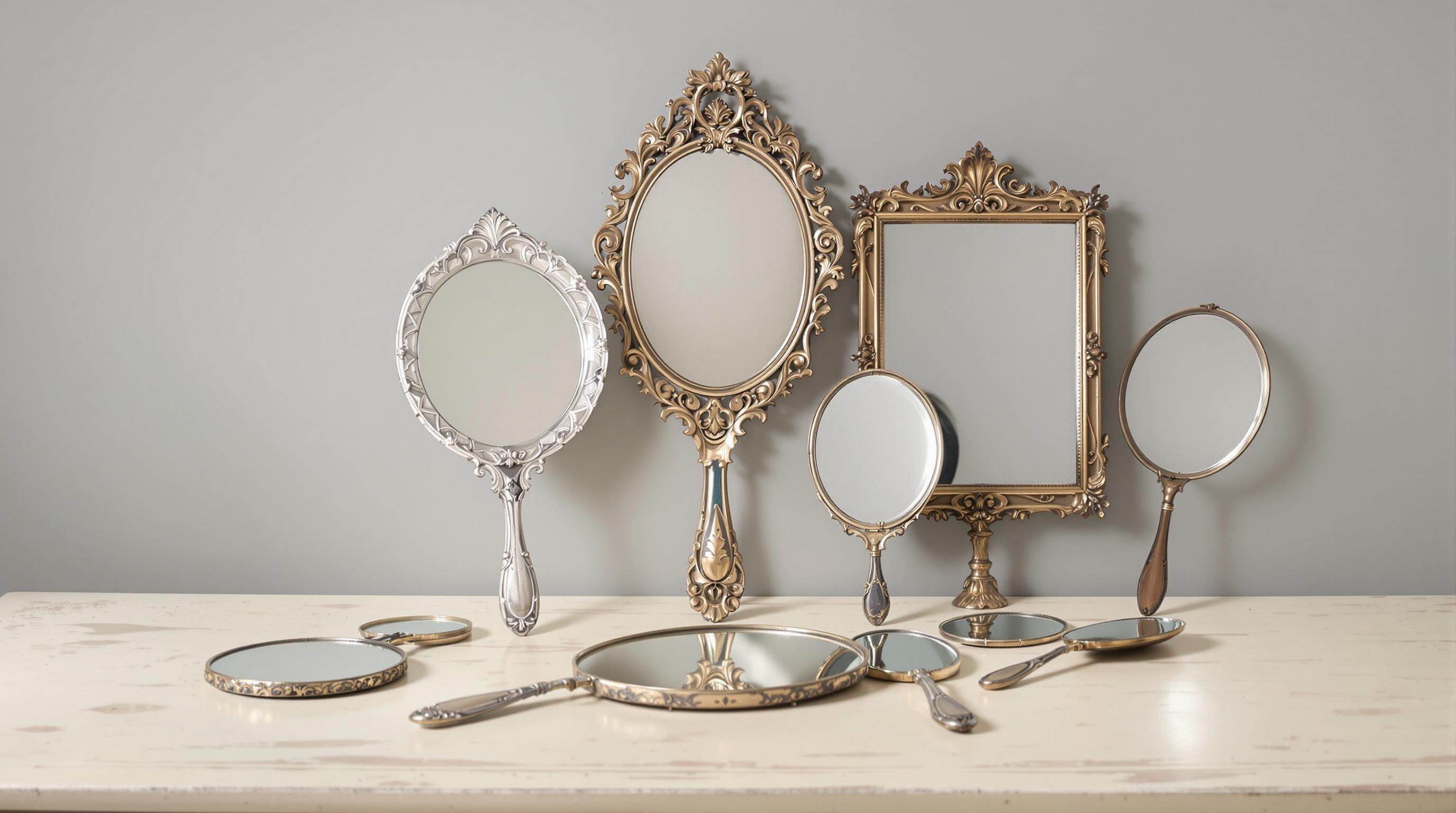 Victorian silver hand mirror with ornate repousse work and flowing designs