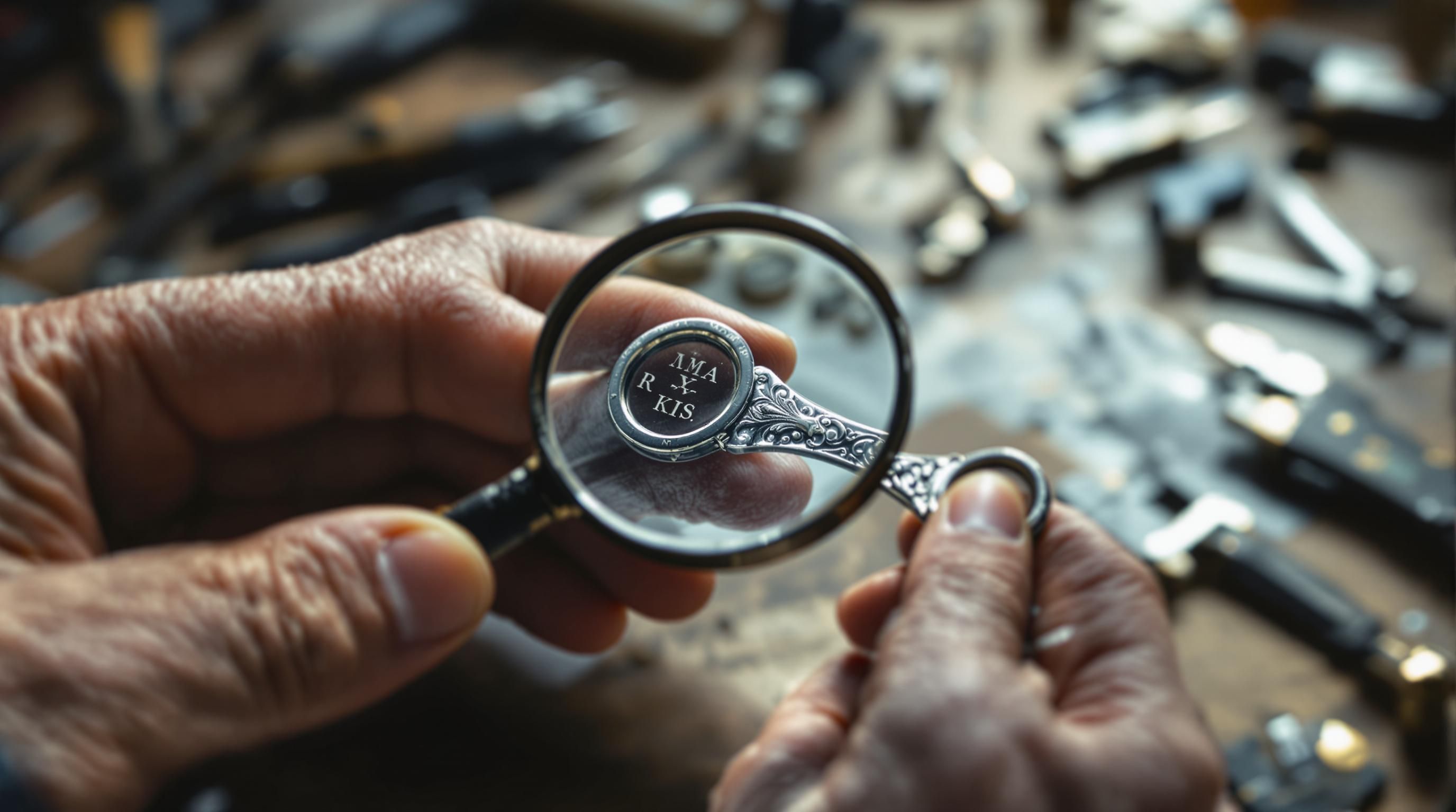 Close-up of maker’s mark on antique horse bit