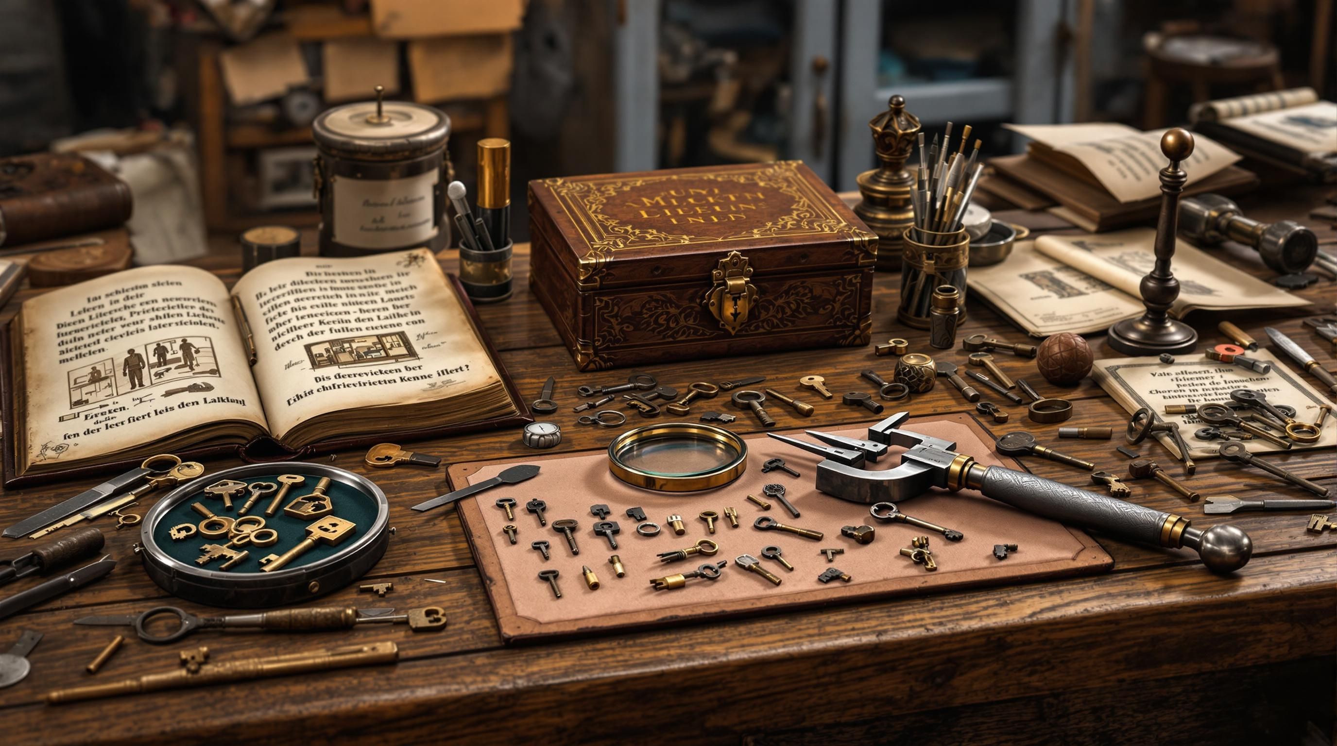 Various types of antique keys showing different bows and bits