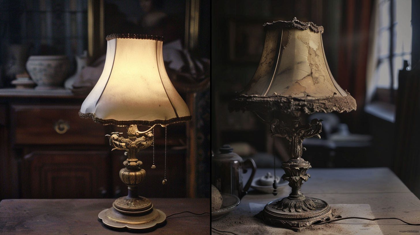 Art Deco style antique lamp with geometric patterns and brass base