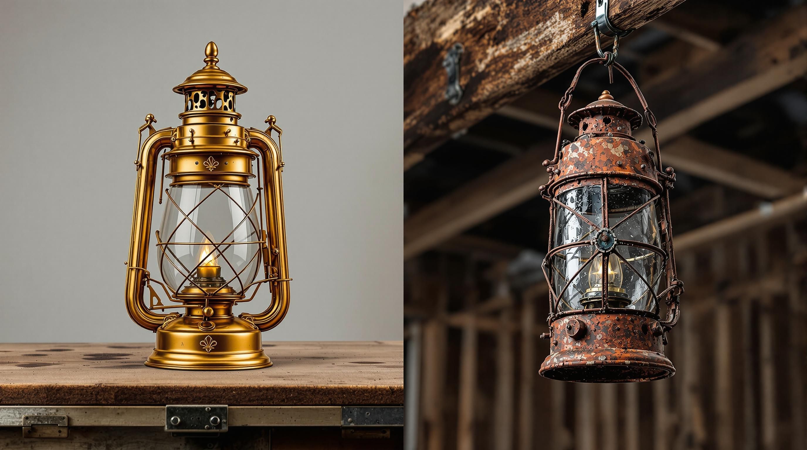 Ornate antique brass decorative lantern with etched glass panels