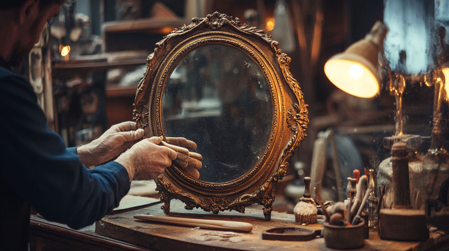 Art deco style antique mirror with geometric frame design