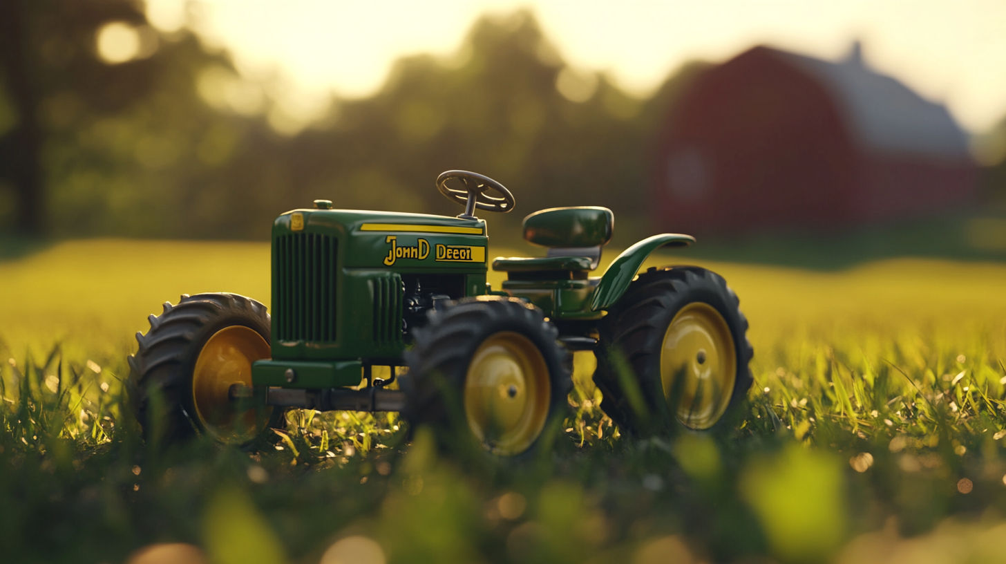 Restored vintage John Deere pedal tractor from the 1950s with original green paint in excellent condition