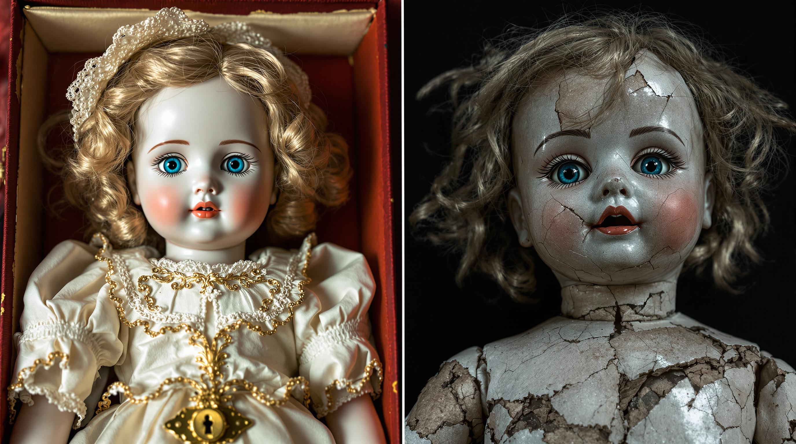 Collection of antique porcelain dolls with various styles and periods