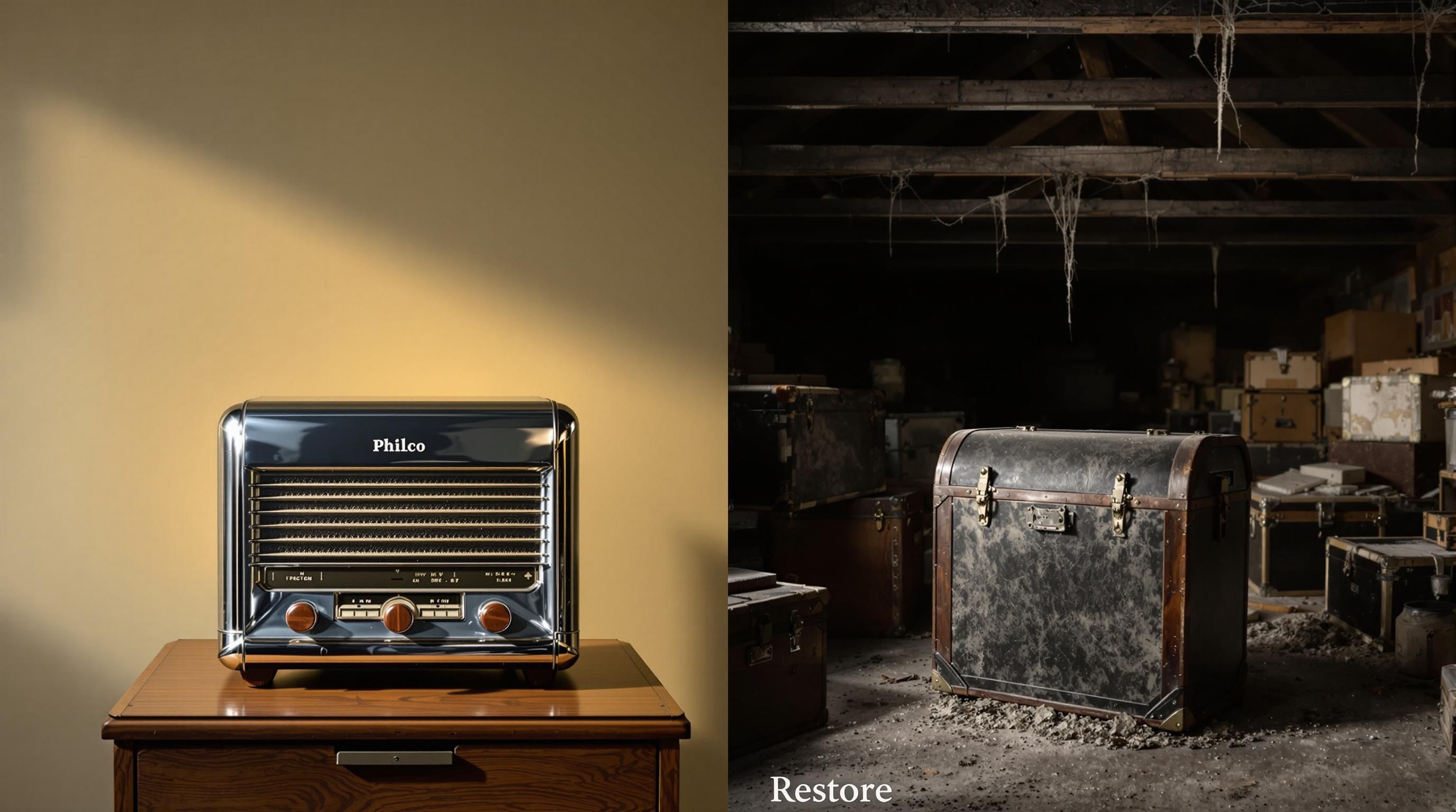 Antique radio with visible manufacturer markings and model information