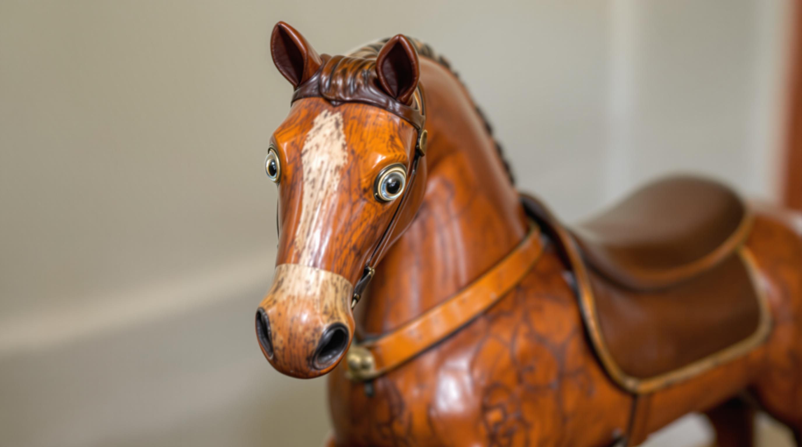 Rare Victorian-era antique rocking horse with authentic horsehair mane and original paint finish