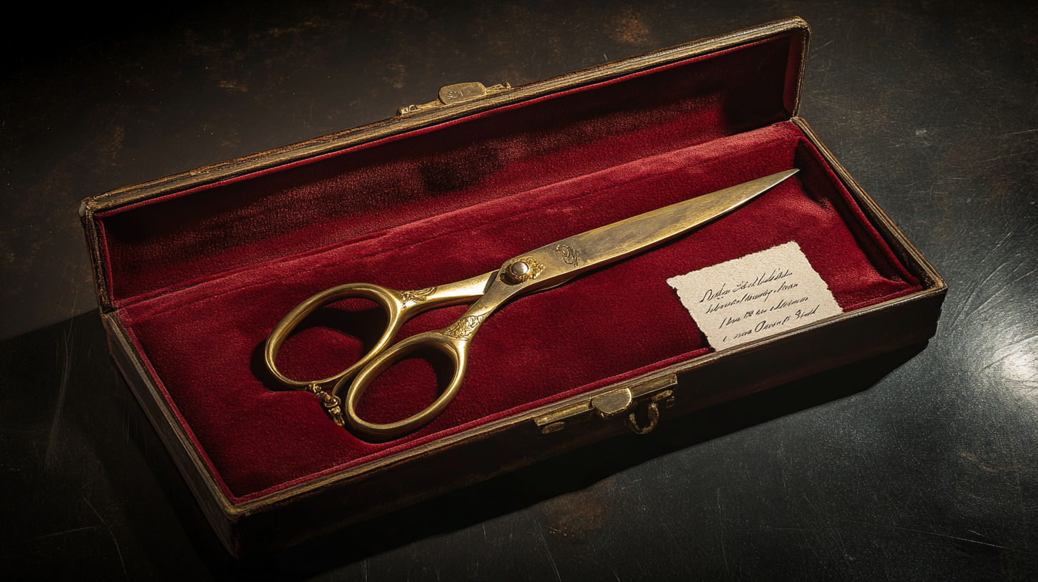 Antique scissors displayed in a collector’s cabinet with proper storage