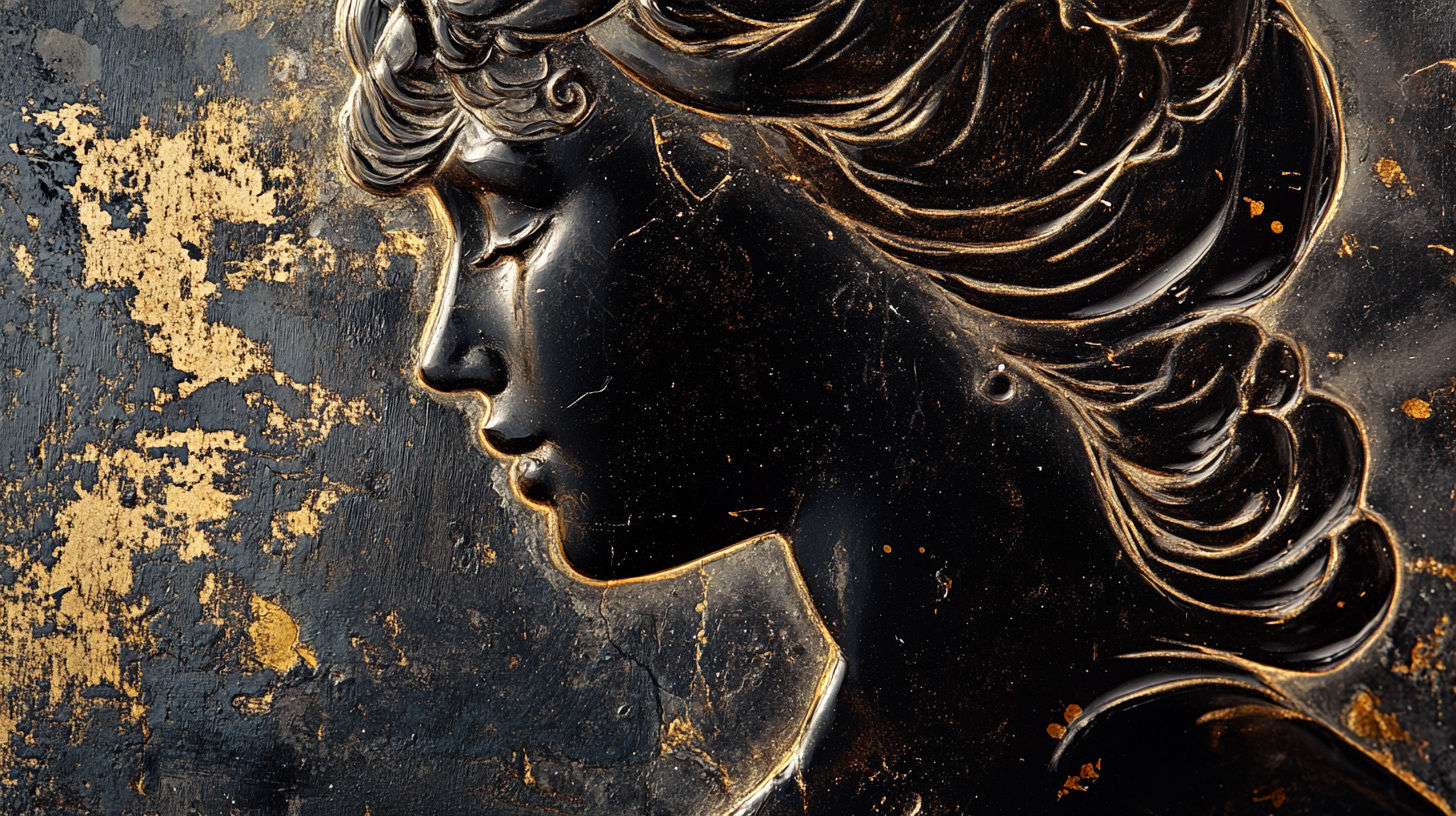 Antique cut-out silhouette showing intricate details of a woman’s profile