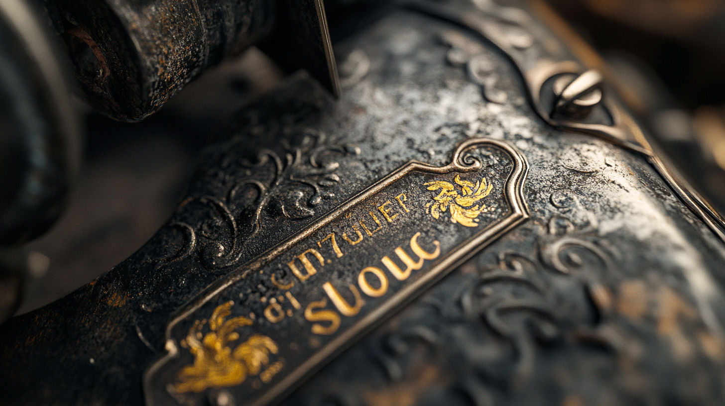 Vintage Singer sewing machine with ornate gold decals and decorative cast iron treadle base