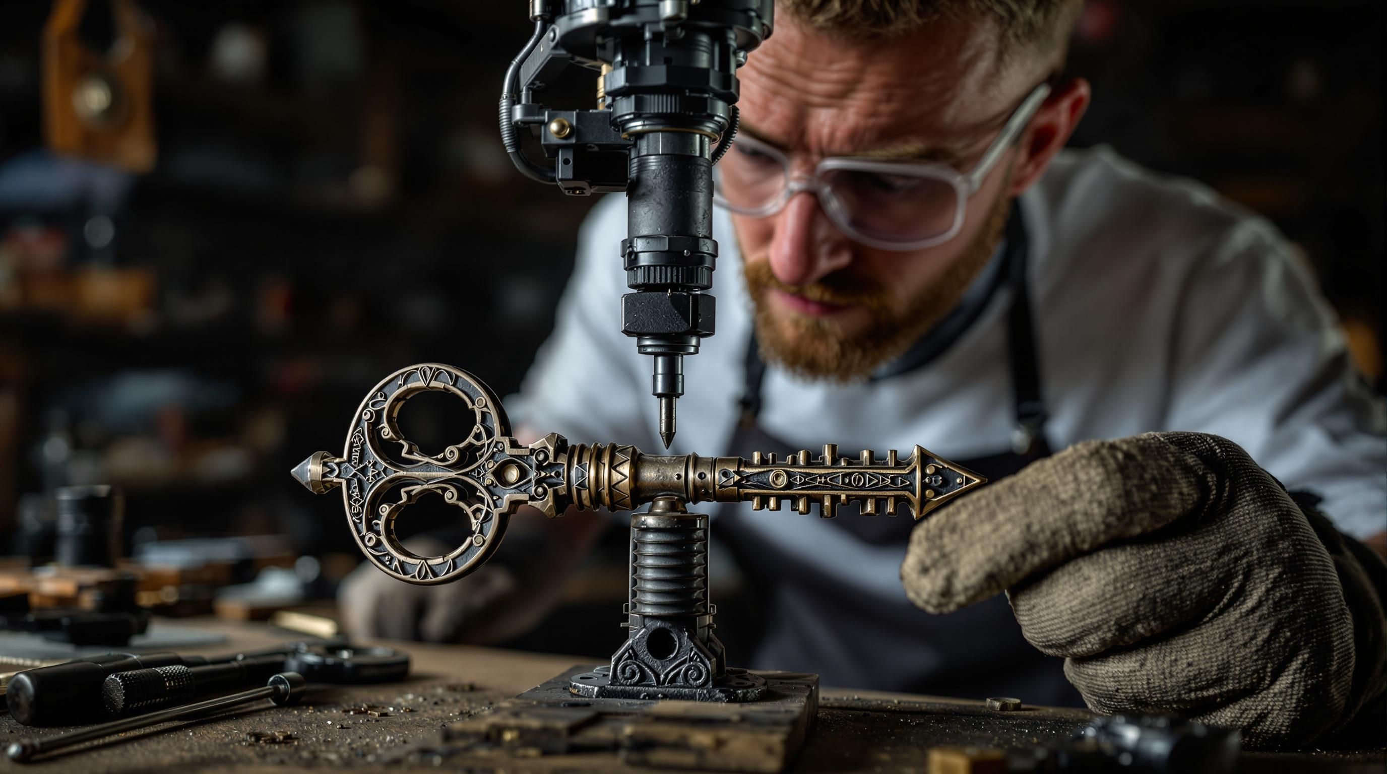 Collection of different types of antique skeleton keys arranged by category and use