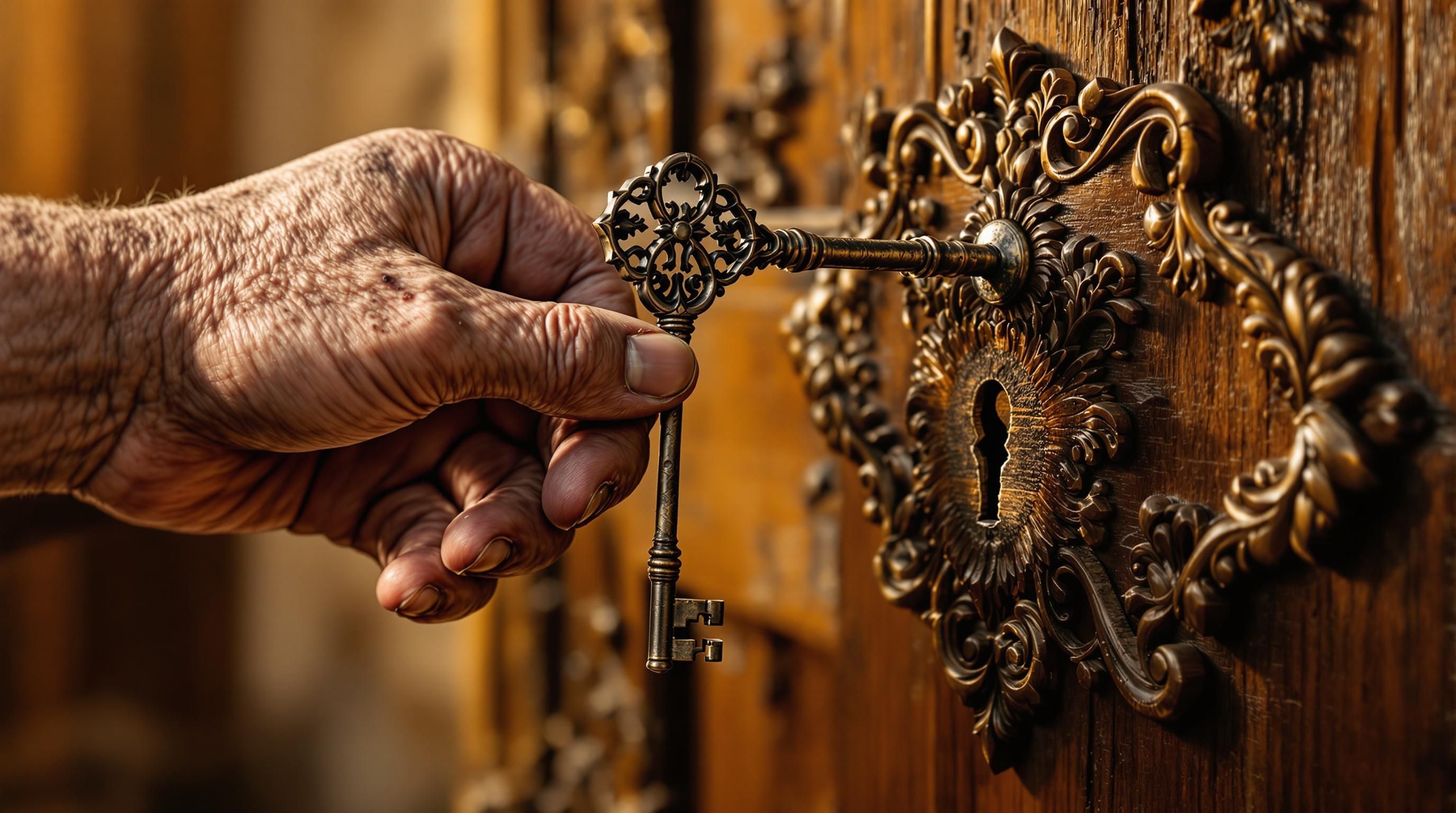 Close-up images showing different bit patterns and ward cuts on antique skeleton keys