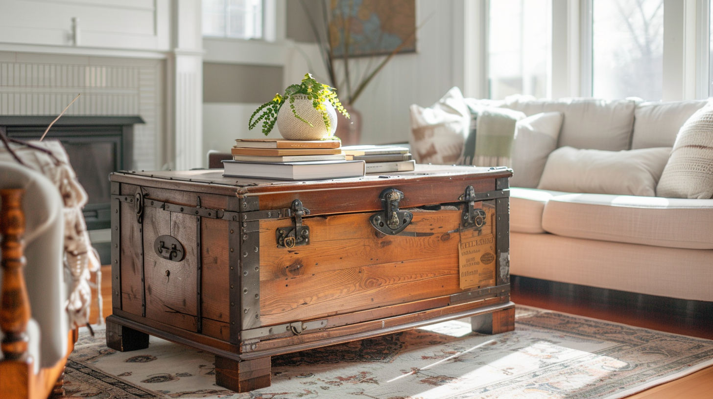 Victorian-era dome-top steamer trunk with ornate hardware