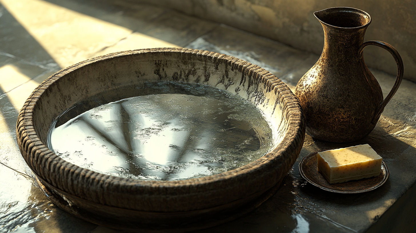 Victorian-style wash basin with ornate floral pattern and gold trim