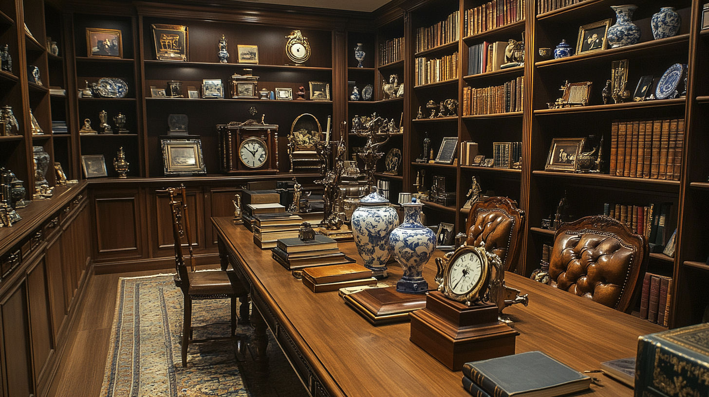 Antiques appraiser examining a vintage item with a client
