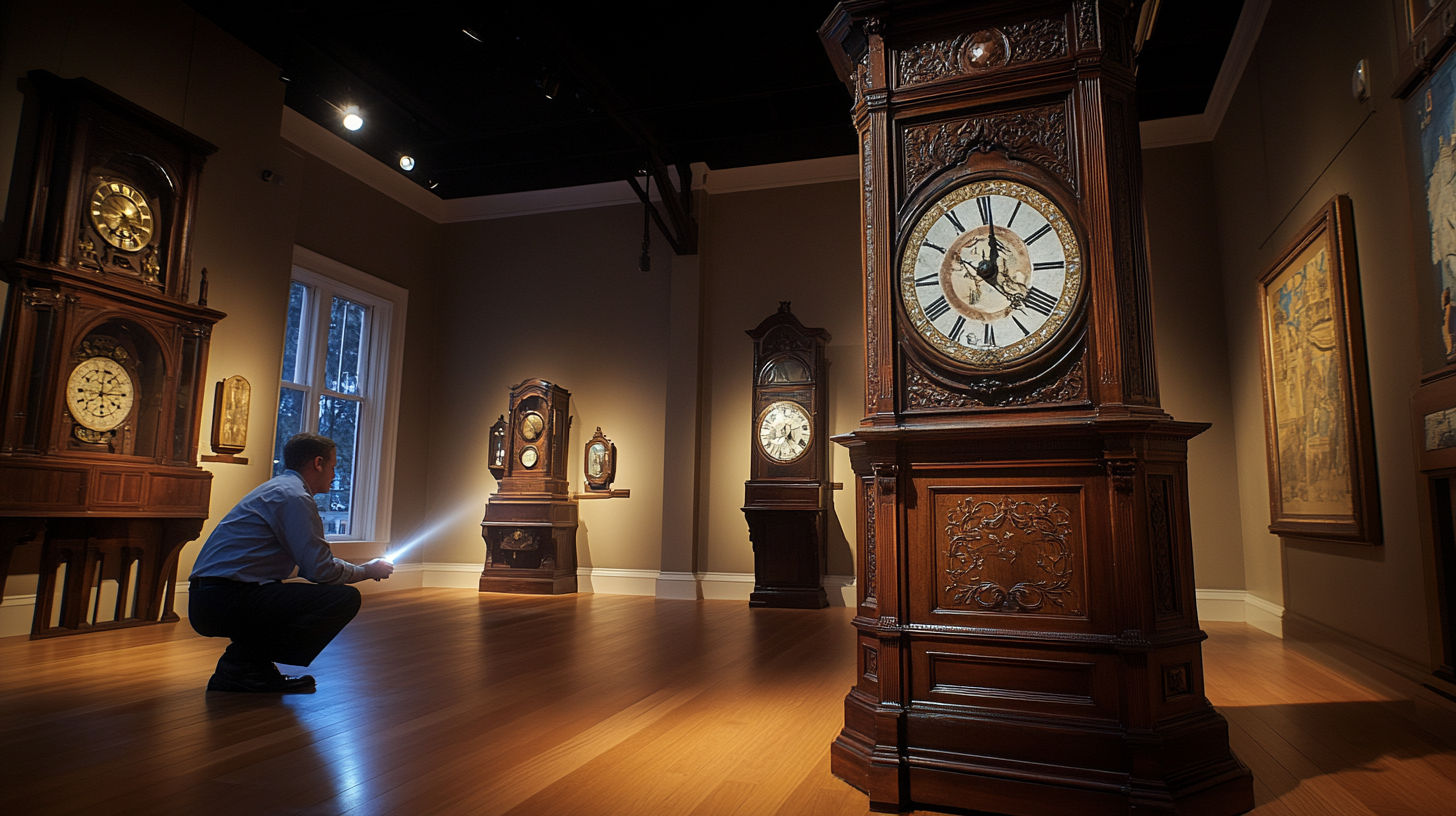 Antique appraiser at an auction inspecting valuable items before sale