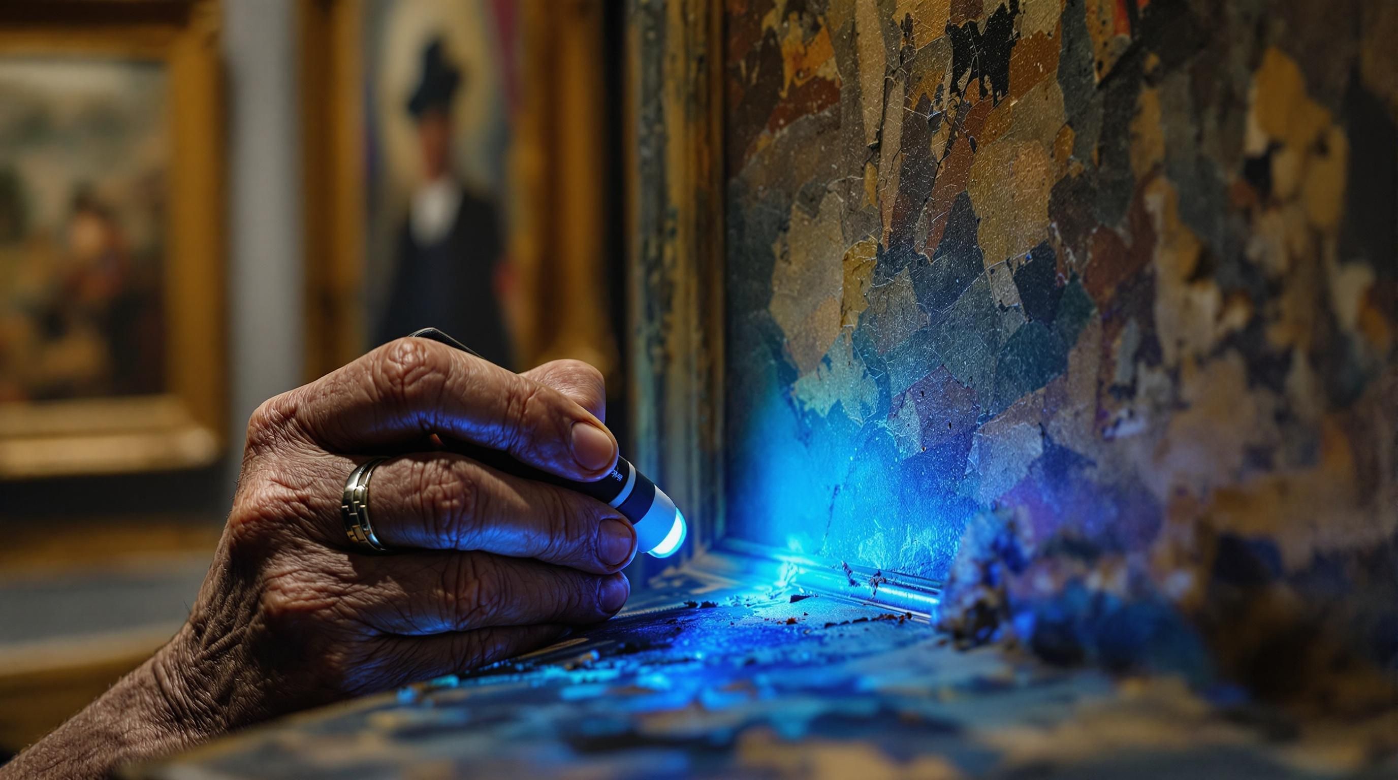 Appraiser examining antique porcelain with specialized tools and documentation